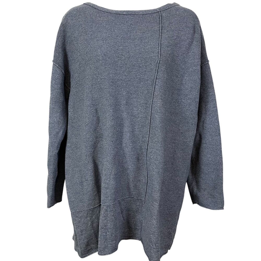 J Jill Pure Womens Blue Ribbed Long Sleeve Longline 100% Cotton Sweater sz L